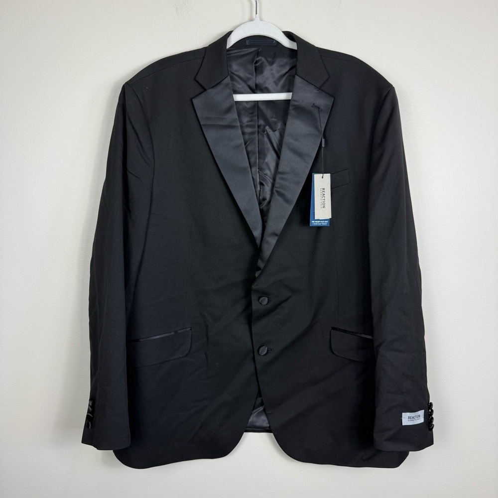 Reaction Kenneth Cole Blazer Mens 50L 45W Black Satin Lapel NWT Business Office